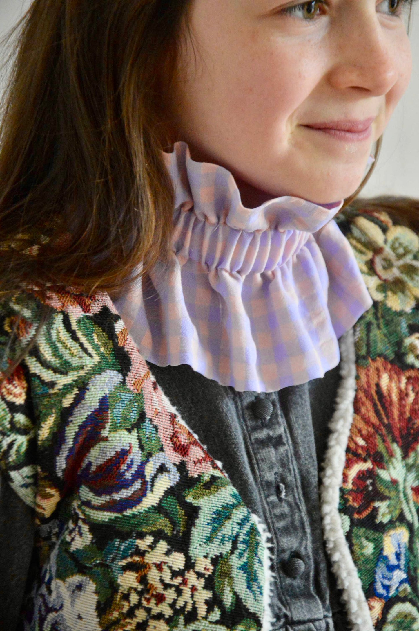 Col vichy Sorbet Violet parme et Rose pêche