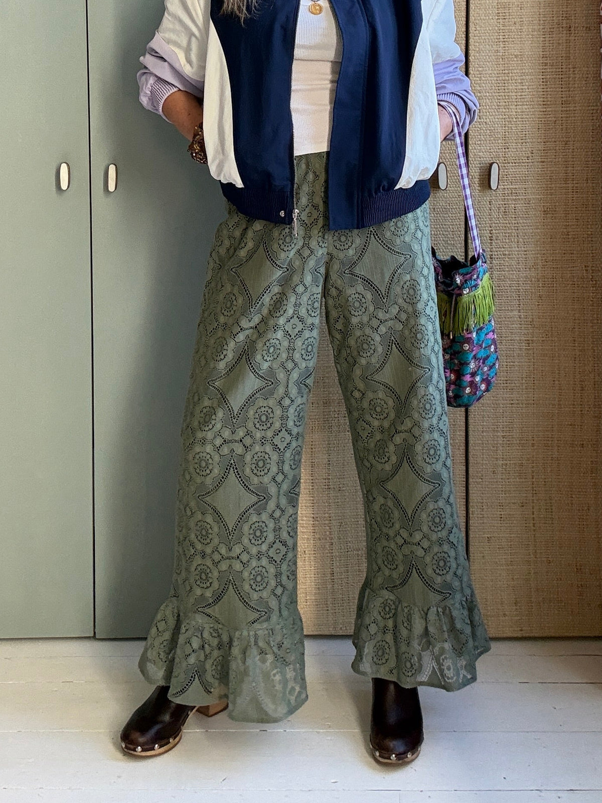 Pantalon Jeu de dentelle Vert eucalyptus