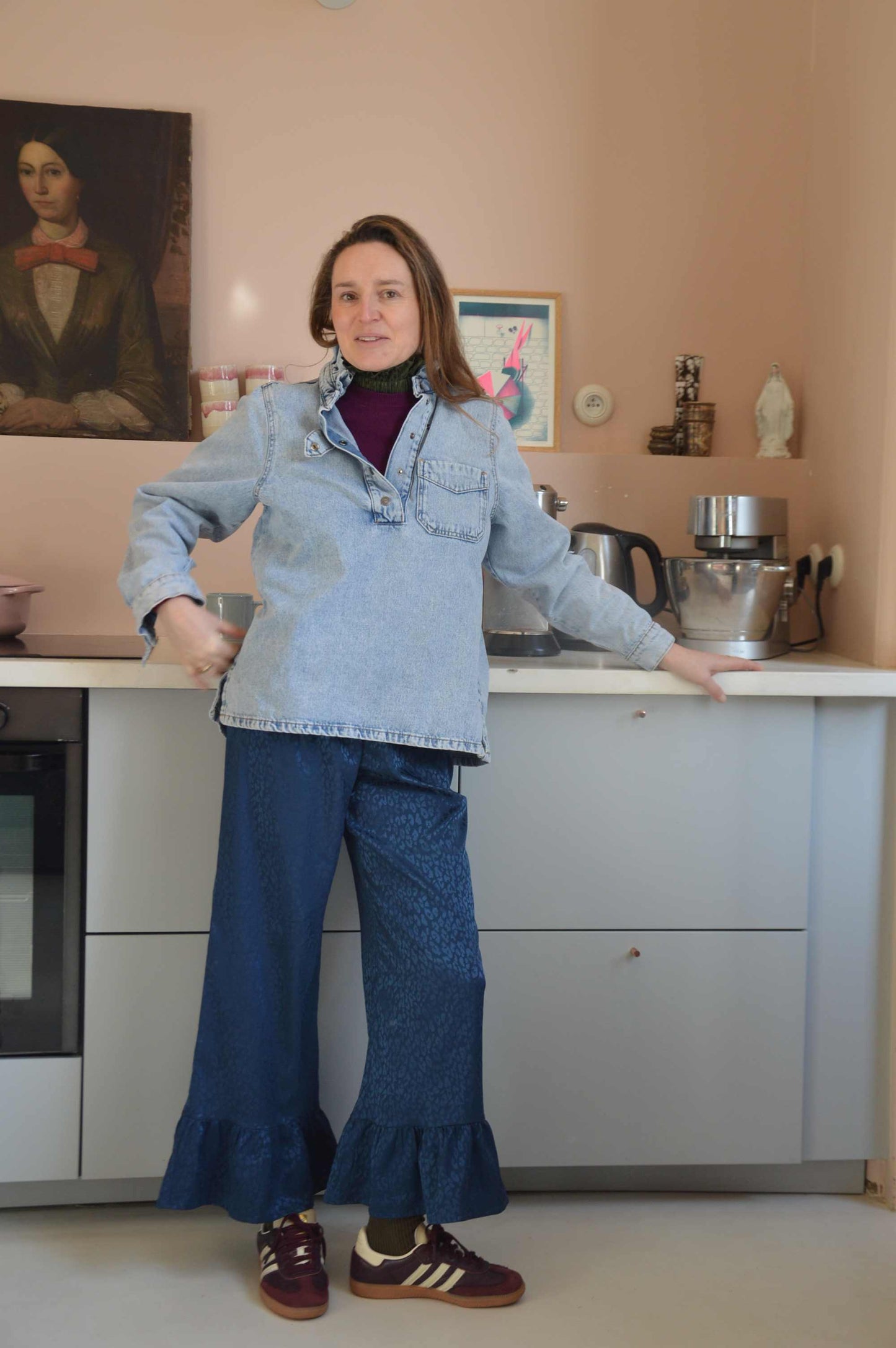 Pantalon satiné Léopard Bleu Nuit