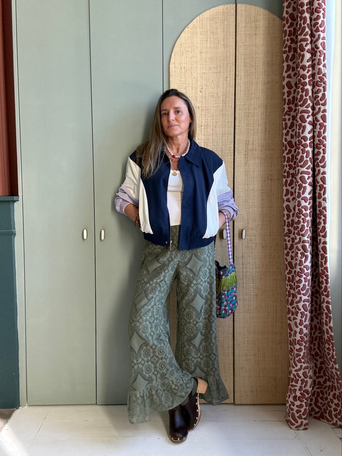 Pantalon Jeu de dentelle Vert eucalyptus