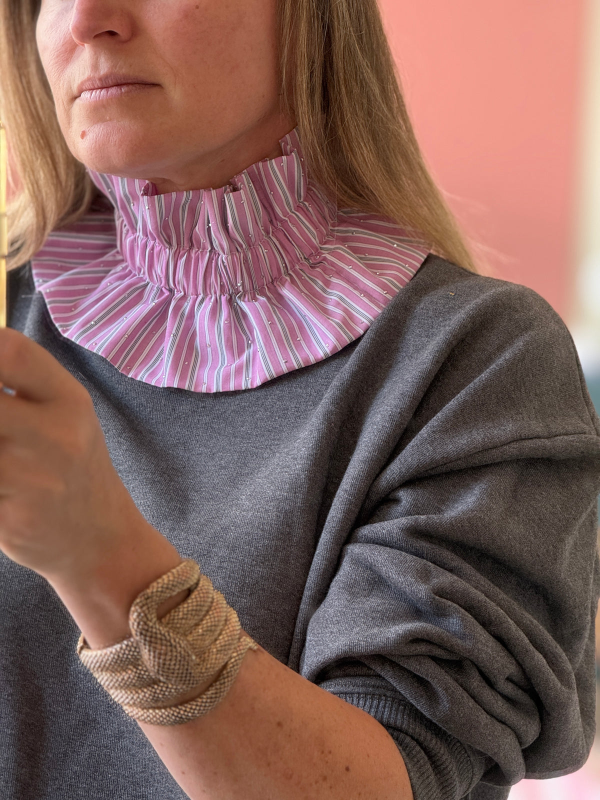 Le Col Amovible à Rayures et Strass Rose et Blanc – Ma Prune Céleste