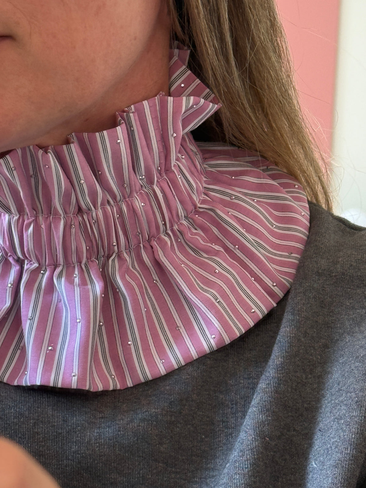 Le Col Amovible à Rayures et Strass Rose et Blanc – Ma Prune Céleste