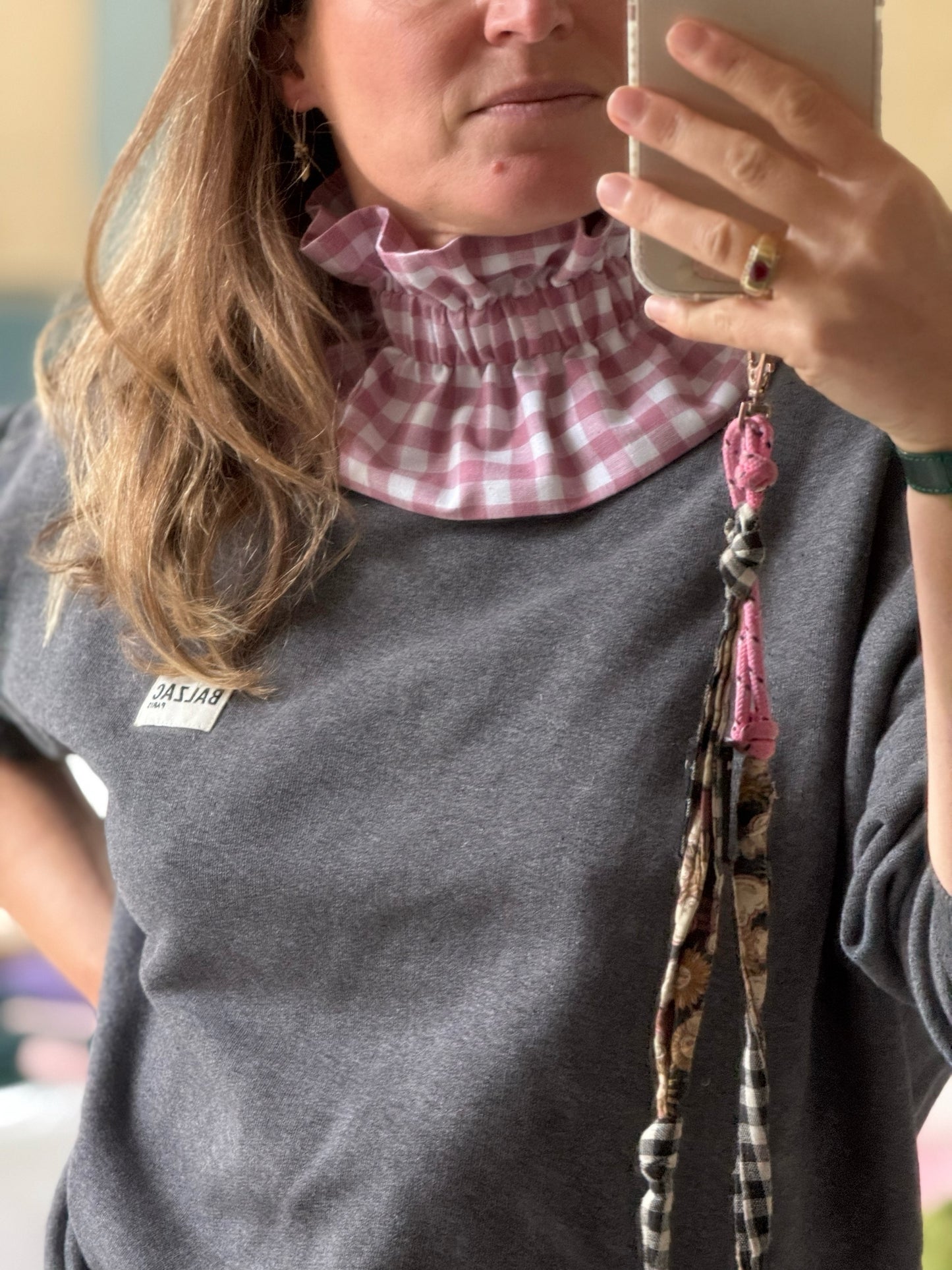 Col Amovible Vichy rose poudre