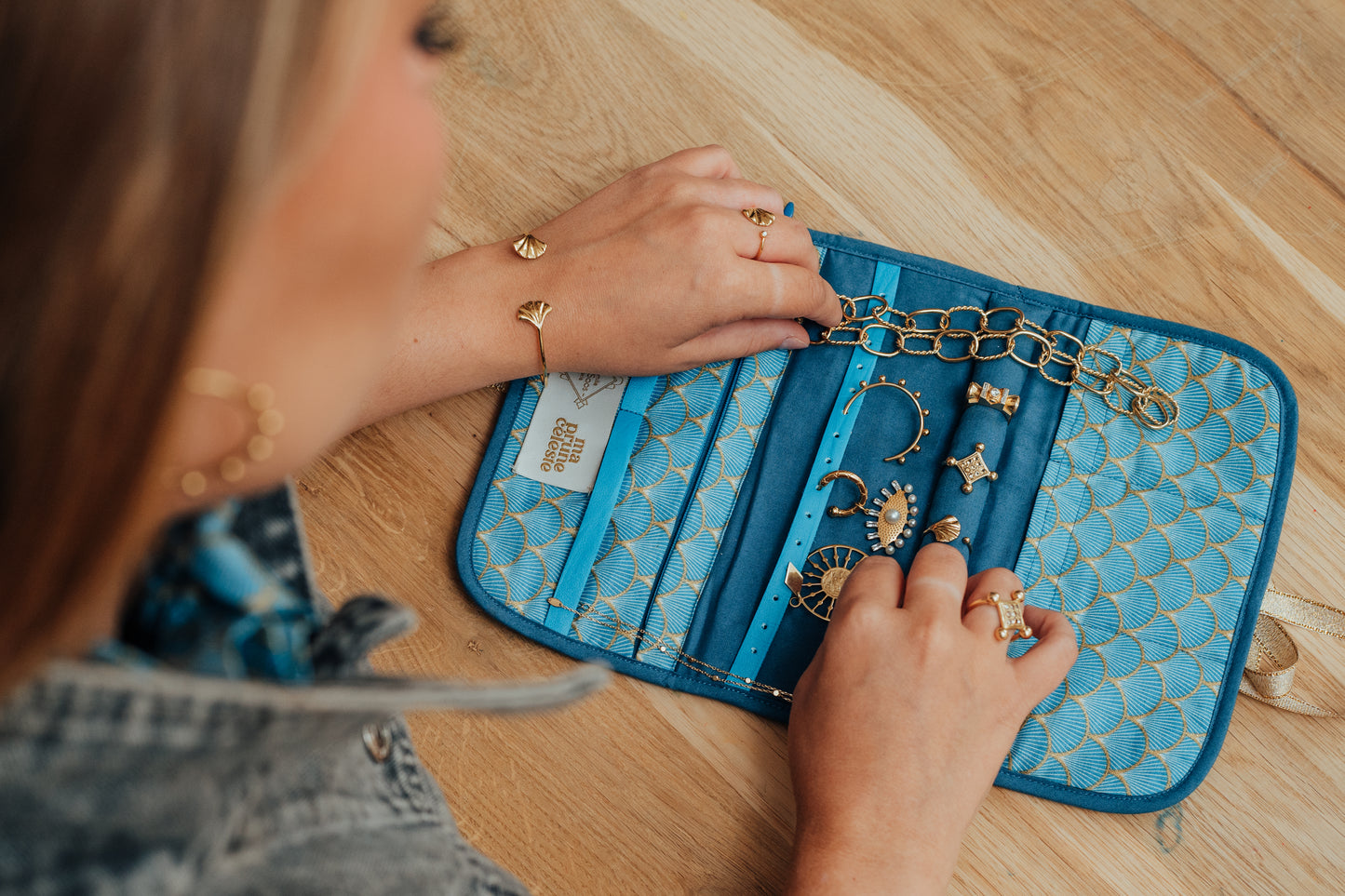 Pochette à bijoux Camille de Soos X Ma Prune Céleste Bleu