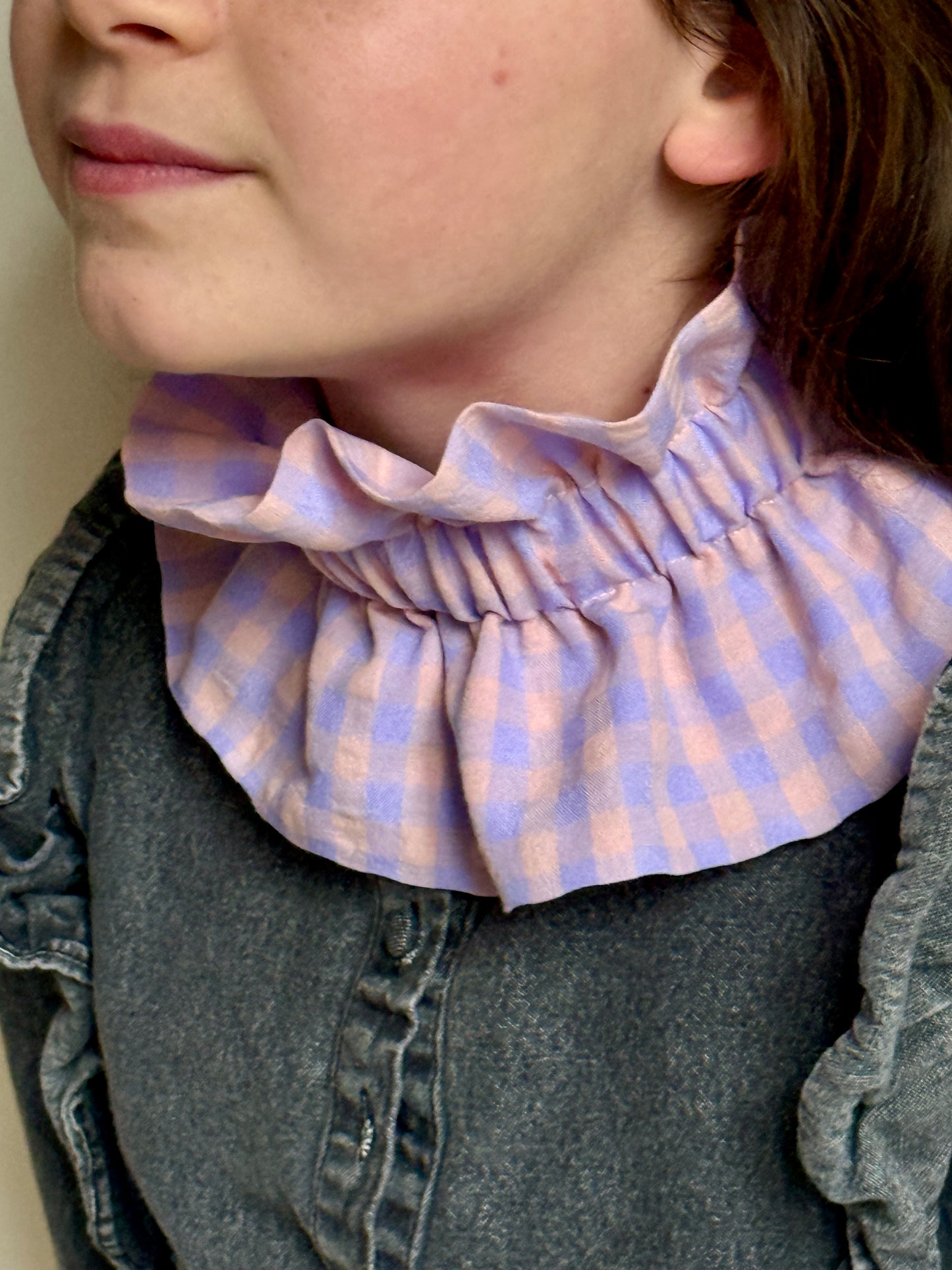 Col vichy Sorbet Violet parme et Rose pêche