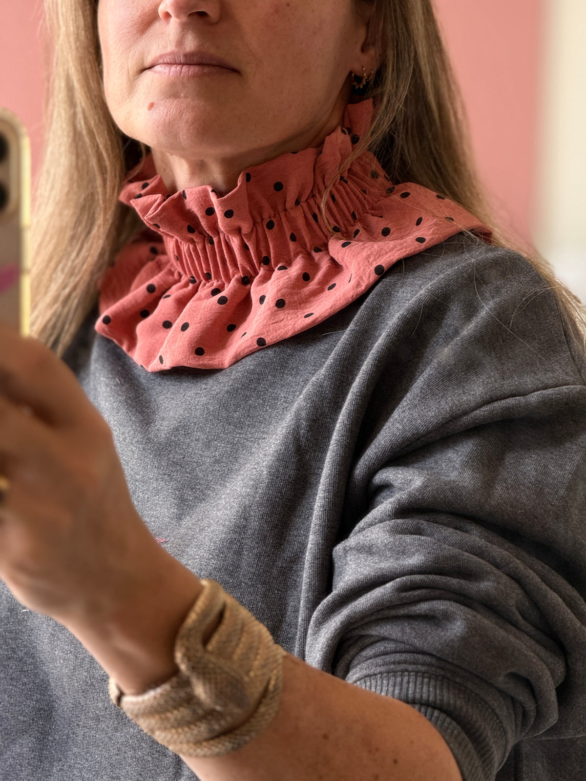 Le Col Amovible en Crêpe Rose Terracotta et Pois Noirs – Ma Prune Céleste