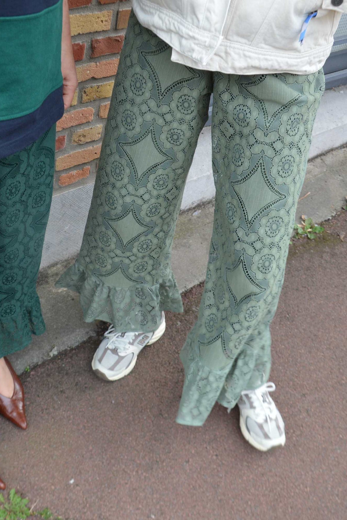 Pantalon Jeu de dentelle Vert eucalyptus