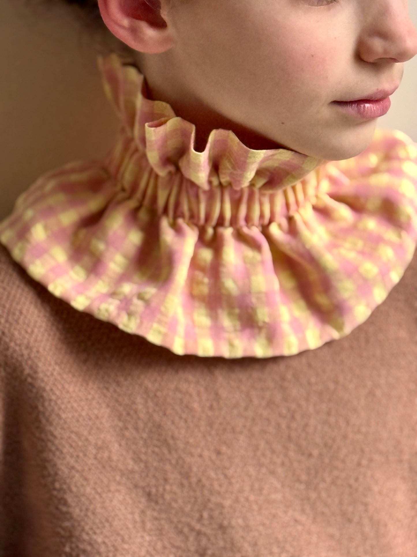 Col vichy Sorbet Rose  et Jaune