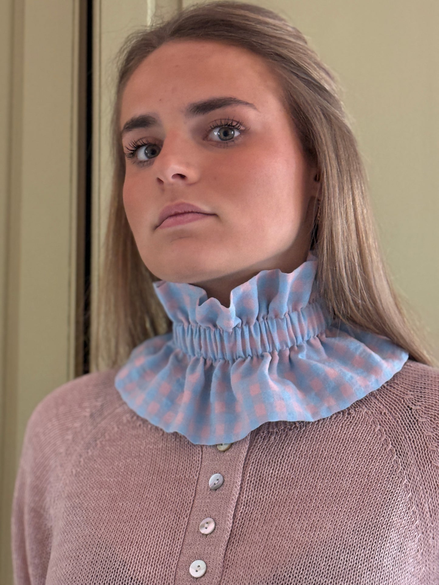 Col vichy Sorbet Bleu glacier et Rose