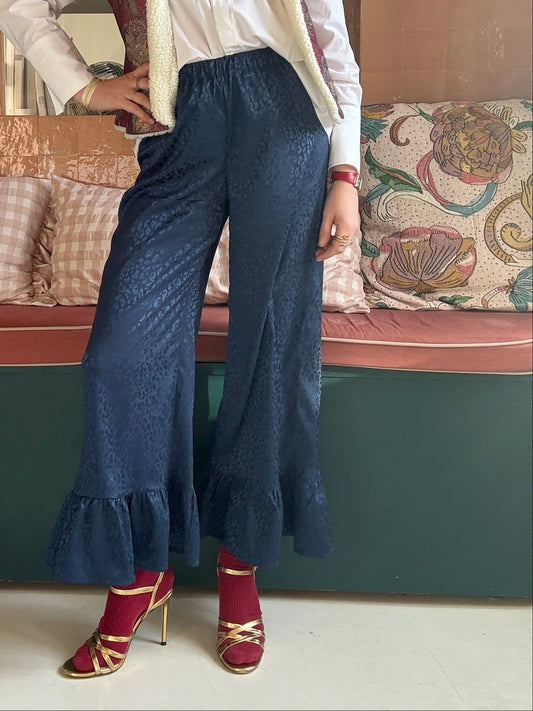Pantalon satiné Léopard Bleu Nuit